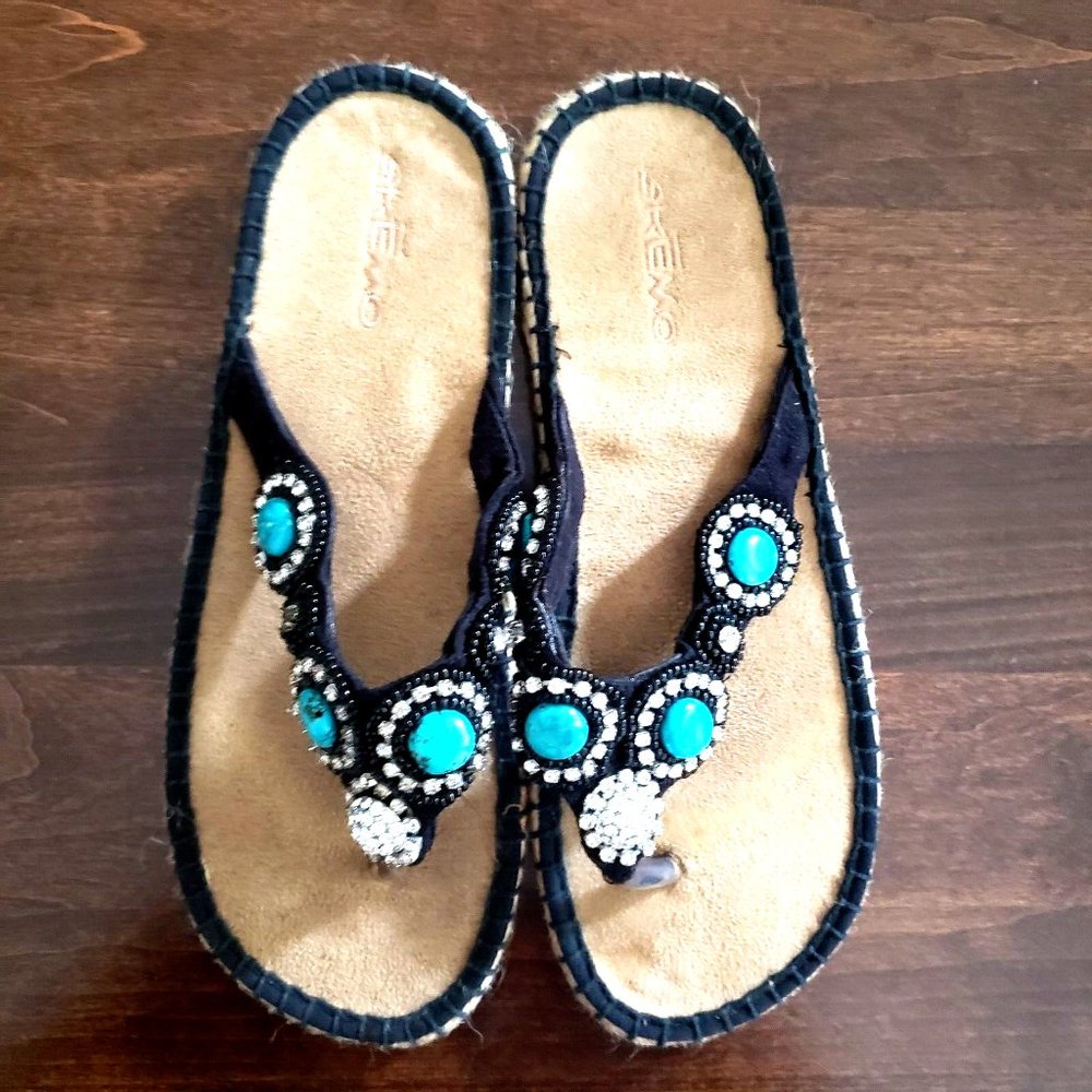 Skemo Women's Aqua Bling Jeweled Flip Flops